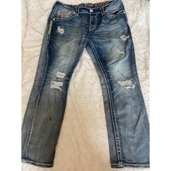 Rock Revival Other - Rock Revival Norman Straight Men’s Distressed Blue Denim Jeans Size 36X30